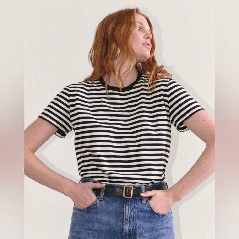 New Everlane The Box Cut Tee in Essential Cotton Striped Small Short Sleeve